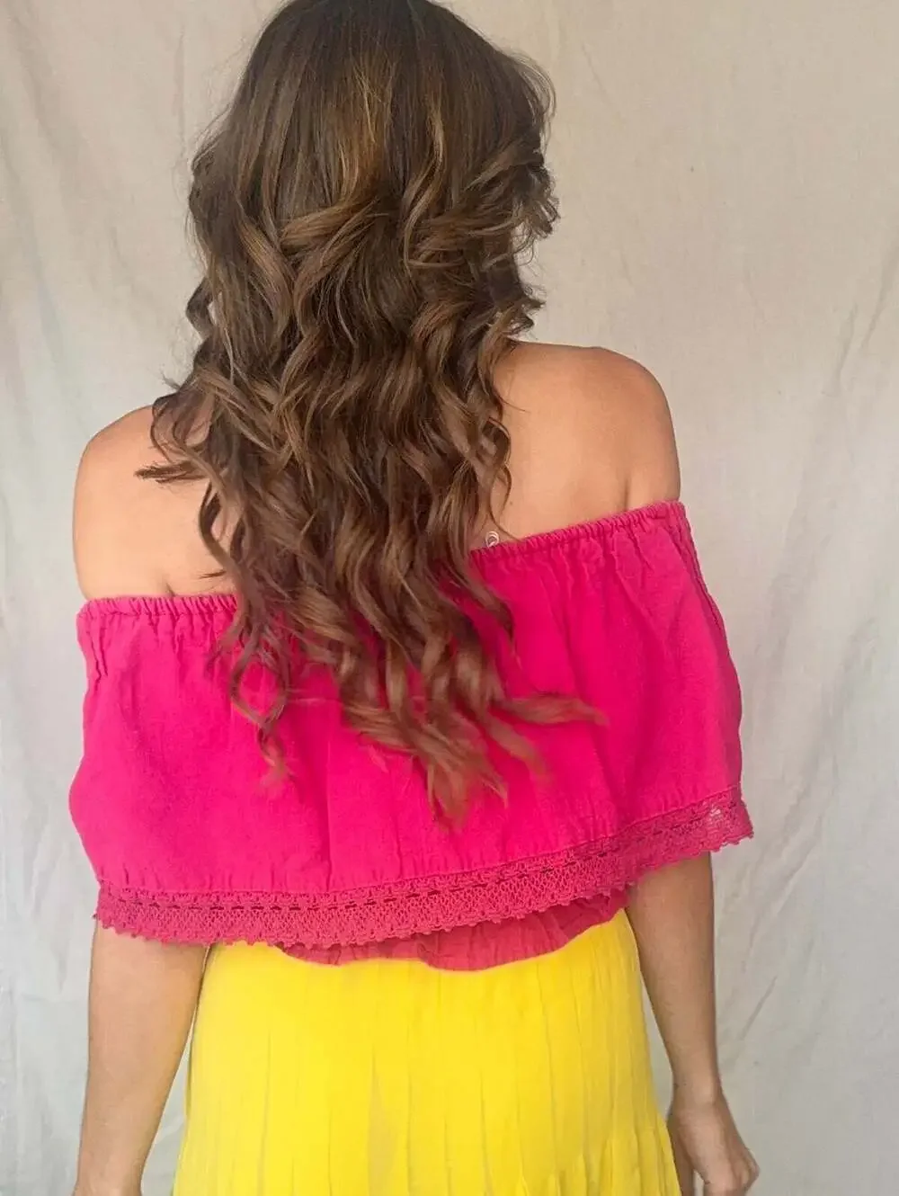 Vintage Hot Pink Off the Shoulder Embroidered Sunflower Oaxacan Summer Top - Picture 4 of 10